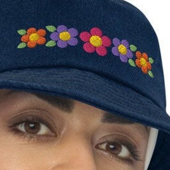 Embroidered Daisy Denim Women's Bucket Hat. Summer Sun, Shade. Gift for Mom, Gardening Hat, with Colorful Daisies.