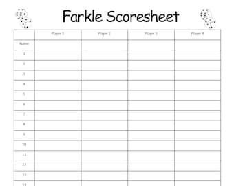 Farkle Dice Board Game Score Sheet, Family Game Night - PDF and PNG - Digital File