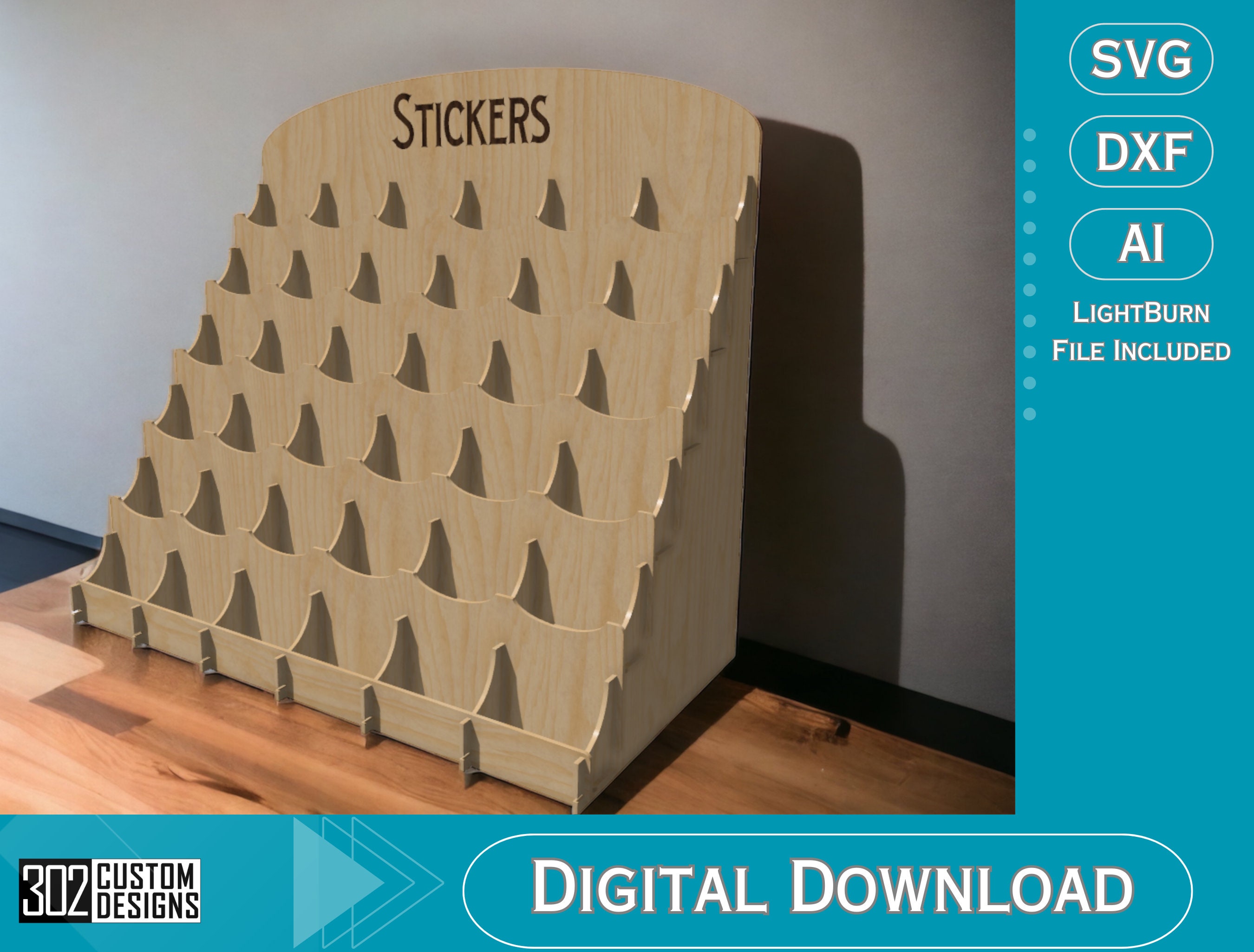 Laser Cut Sticker Display Stand: 36 Pockets, SVG DXF (Digital File)