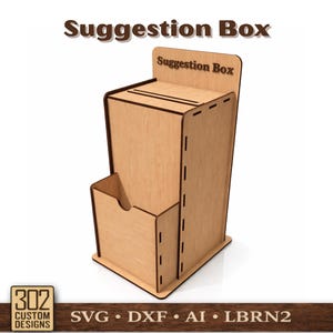 Laser-Cut Wooden Suggestion Box with Paper Pocket (Digital File)