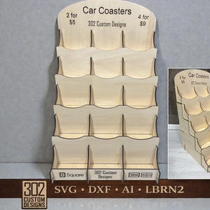 Espositore da banco per vendita al dettaglio - Sottobicchieri per auto o qualsiasi cosa larga 3 pollici - TAGLIO laser - SVG - File digitale - Include file LightBurn