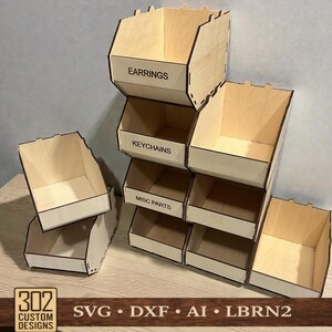 Stapelbare opbergbak SVG | Lasergesneden bureauopbergdoos met label naamplaatje | 3 mm laservijl (4 x 6) | DXF-LBRN2