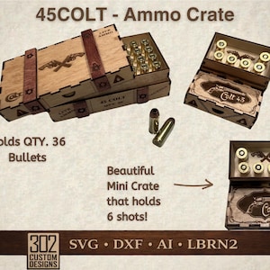 Caja de munición - 2 tamaños - 45 COLT - Portabalas - Corte láser - SVG - Compatible con Glowforge - Archivo digital - Incluye archivo LightBurn