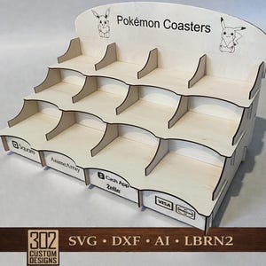 Posavasos extra anchos para mostrador, 12 bolsillos de 4 x 4 pulgadas, cortados con láser, compatibles con Glowforge, archivo digital, incluye archivo LightBurn