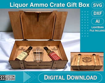 Liquor Ammo Crate Gift Box - Laser CUT - SVG - Glowforge Ready - Digital File - Includes LightBurn File