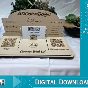 Business Center - Card Holder - QR Code with NFC Option - Laser Cut - SVG - Digital File - Includes LightBurn File