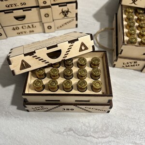 Set of 2 Ammo Crate Box SVG Files, 9mm Bullet Holder Box, 380 Ammo Laser Cut Digital File Glowforge, Ammo Organizer Lightburn File image 5