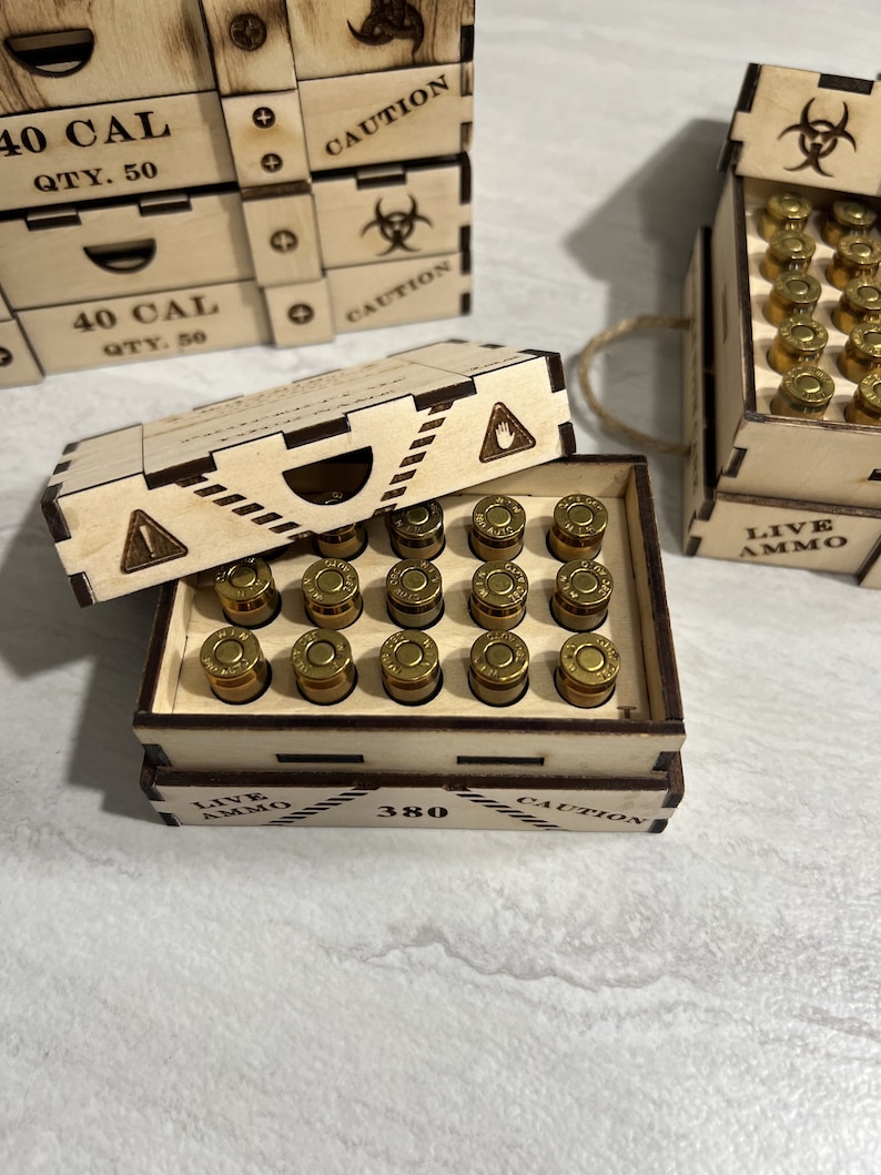 Set of 2 Ammo Crate Box SVG Files, 9mm Bullet Holder Box, 380 Ammo Laser Cut Digital File Glowforge, Ammo Organizer Lightburn File image 5