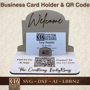 Porta-cartões de visita - Código QR - Corte a laser - SVG - Arquivo digital - Inclui arquivo LightBurn