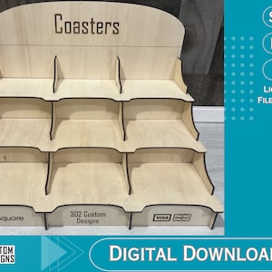 Retail-onderzetter displaystandaard met 9 vakken, vakken van 4 x 4 inch - Laser CUT, SVG, klaar voor Glowforge - digitaal bestand - inclusief LightBurn-bestand