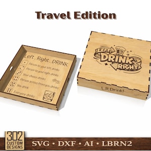 Links Rechts Getränk Travel Edition SVG | Würfel Trinkspiel Laser File | Party-Spiel-Zeichen | SVG DXF Ai LBRN2 | Digitaler Download.