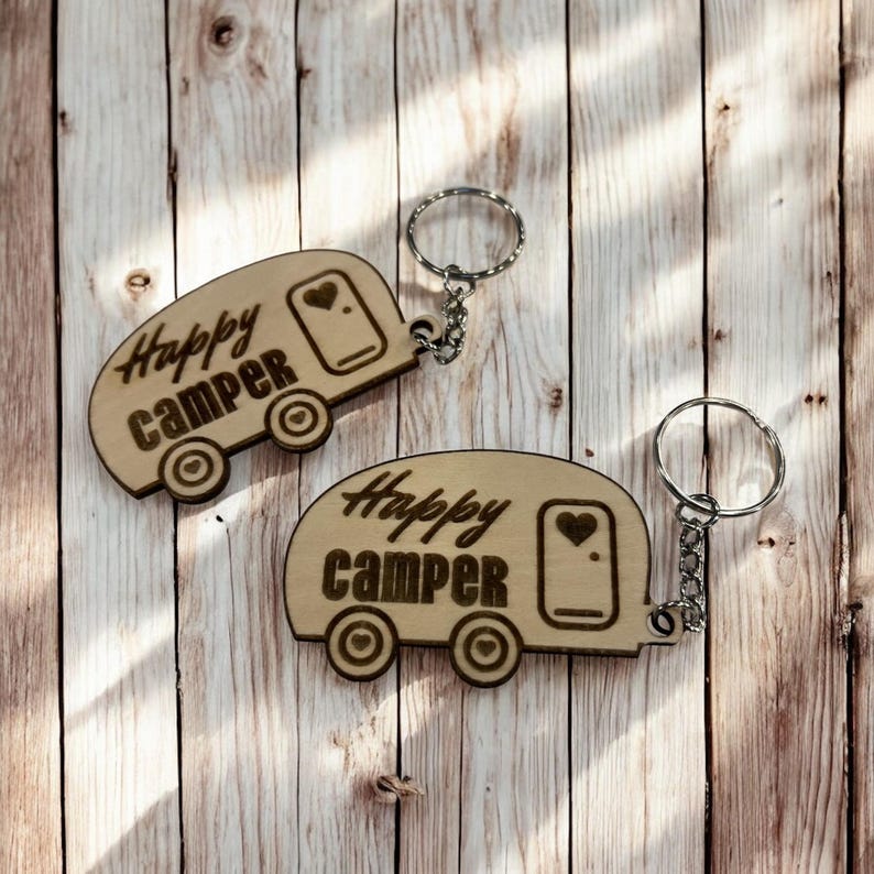 Happy Camper Laser Cut Keychain SVG File | Perfect for Gifts - Etsy Canada