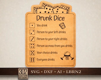 Drunk Dice Game SVG | Laserskuren fil för dryckesspel | Design för partytärningsspel | SVG DXF Ai LBRN2 | Digital nedladdning