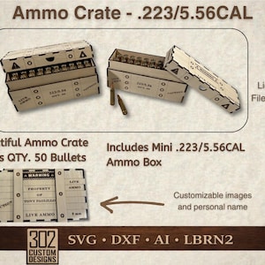 Caja de munición - .223/5.56 - Portabalas - Corte láser - SVG - Compatible con Glowforge - Archivo digital - Incluye archivo LightBurn