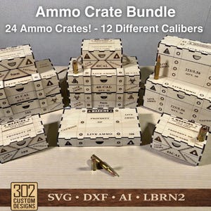 Ammo Crate Bundle SVG: 24 Laser Cut Storage Boxes (Digital File)