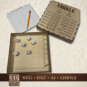 Farkle dobbelstenen lade SVG | Leuk reisspel | Lasergesneden bestand met scorekaart en regels | Digitale download