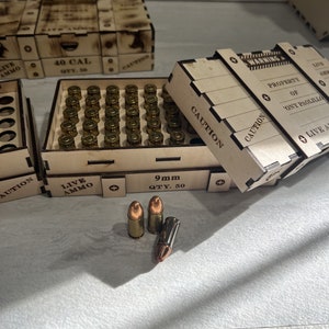 Set of 2 Ammo Crate Box SVG Files, 9mm Bullet Holder Box, 380 Ammo Laser Cut Digital File Glowforge, Ammo Organizer Lightburn File image 3