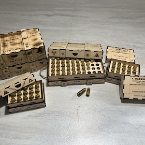 Set of 2 Ammo Crate Box SVG Files, 9mm Bullet Holder Box, 380 Ammo Laser Cut Digital File Glowforge, Ammo Organizer Lightburn File image 2