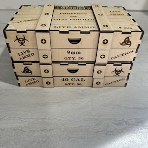 Set of 2 Ammo Crate Box SVG Files, 9mm Bullet Holder Box, 380 Ammo Laser Cut Digital File Glowforge, Ammo Organizer Lightburn File image 7