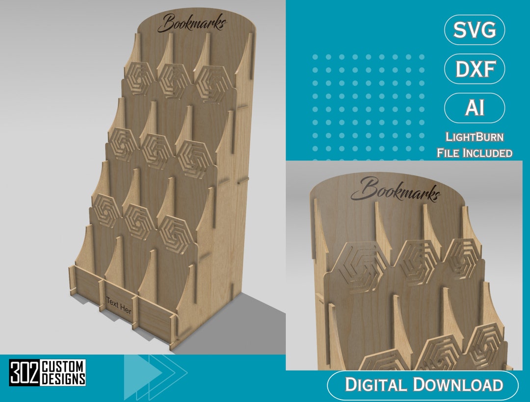 Bookmark Display Stand 12 Pockets, Bookmarks, Stickers or Anything up to 2.4 Inches Wide Laser