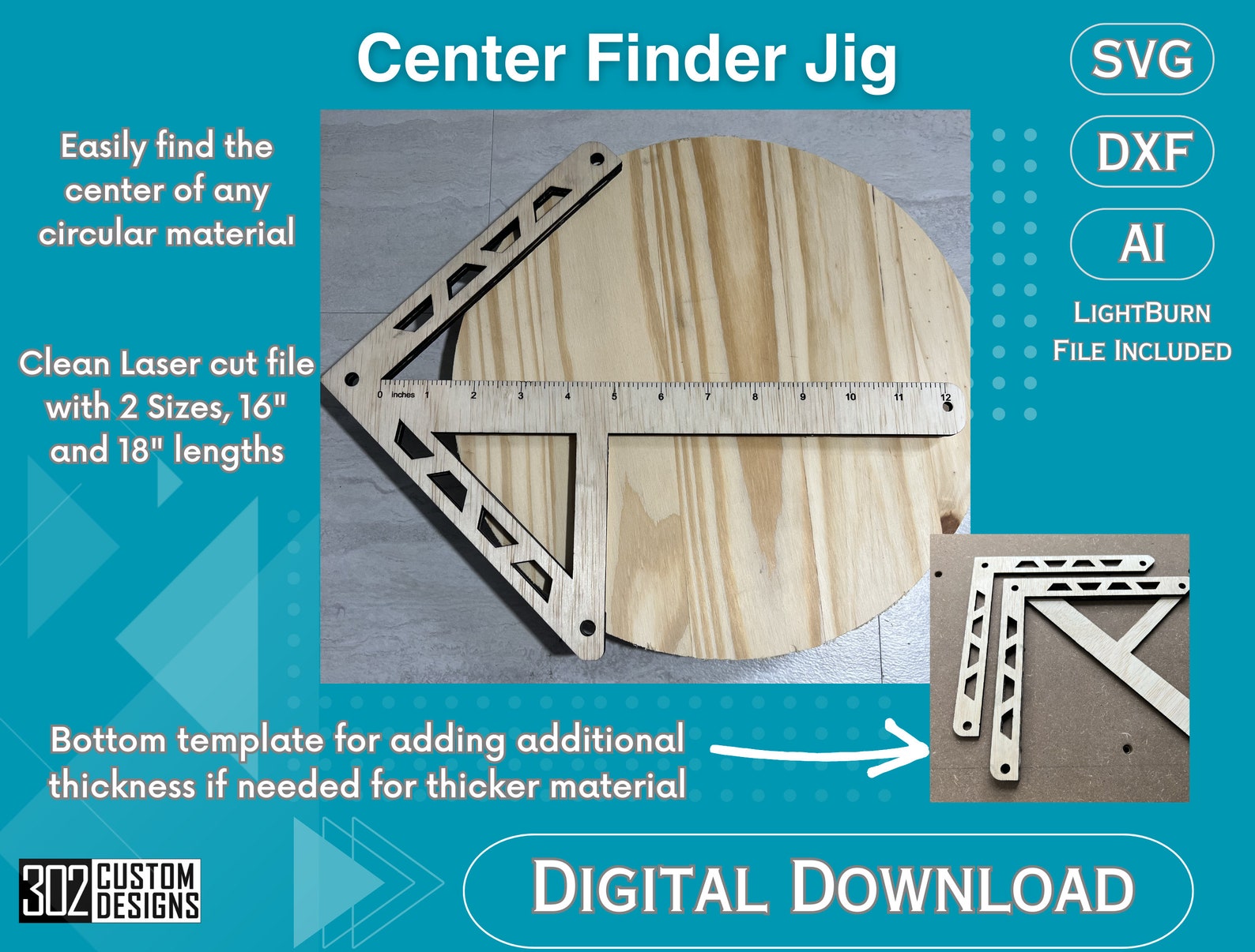 Video Layout Center Ruler Center Finder Jig Template SVG, Laser Cut Grid, Centering Ruler Digital ...