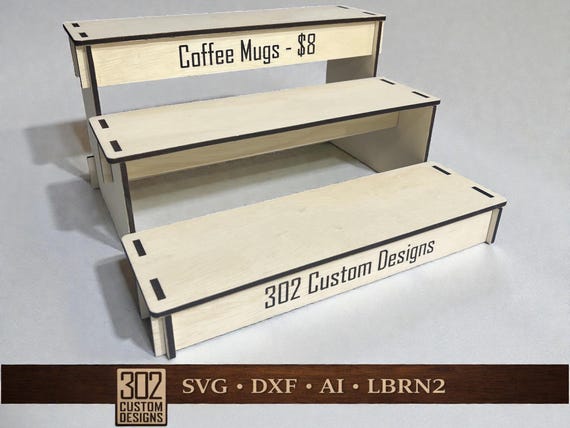 3 Layer Retail Counter Display Stand SVG | Laser Cut Shelf with Nameplates | Market & Shop Display Digital File