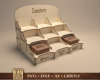 9 Pocket Supermarkt-Untersetzer Thekenständer, 4 x 4-Zoll-Taschen - Laser CUT, SVG, Glowforge Ready - Digitale Datei - enthält LightBurn-Datei