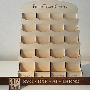 Sticker Display Stand - 20 Pockets, Car Coasters, Stickers or anything up to 3 Inch wide - Laser CUT, Digital File,Includes LightBurn File