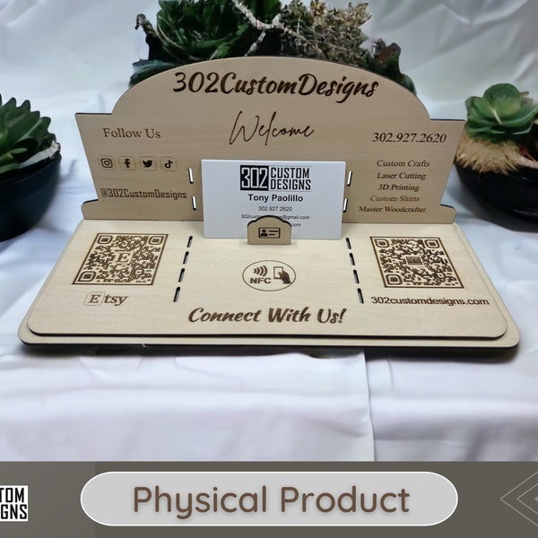Business Card Stand, Laser Engraved Business Card Holder, QR Code with NFC Chip Business Card Display, Business Branding & Promotion