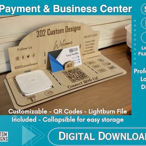 Zahlungs- & Business-Aufsteller, QR-Code, Quadrat, Shopify Reader Zahlungsklemmen, Visitenkartenhalter, Laser CUT - SVG - Digitale Datei