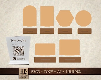 QR コード決済サイン テンプレート: レーザーカット SVG、LightBurn ファイル (デジタル ダウンロード)