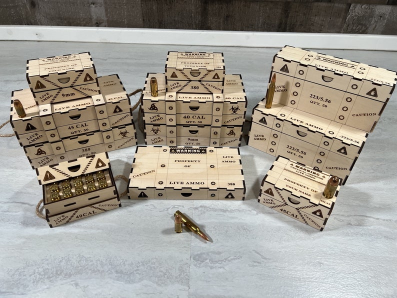Ammo Crate Bundle- 17 Ammo Crates - 40 - 45CAL - 9 mm 380 - 22LR 223 5,56 308 5,7x28 Kugelhalter Box, Aufbewahrungsbox - SVG - Digitale Datei Bild 2