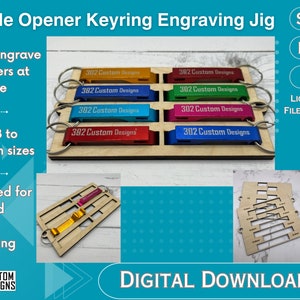 Flesopener sleutelhanger Lasergravure Jig - Fiber - SVG - Digitale download - CO2 Ready - Laser Ready - Lightburn-bestand inbegrepen!