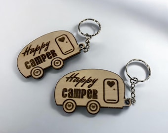 Happy Camper laserskuren nyckelring SVG-fil | Perfekt för presenter