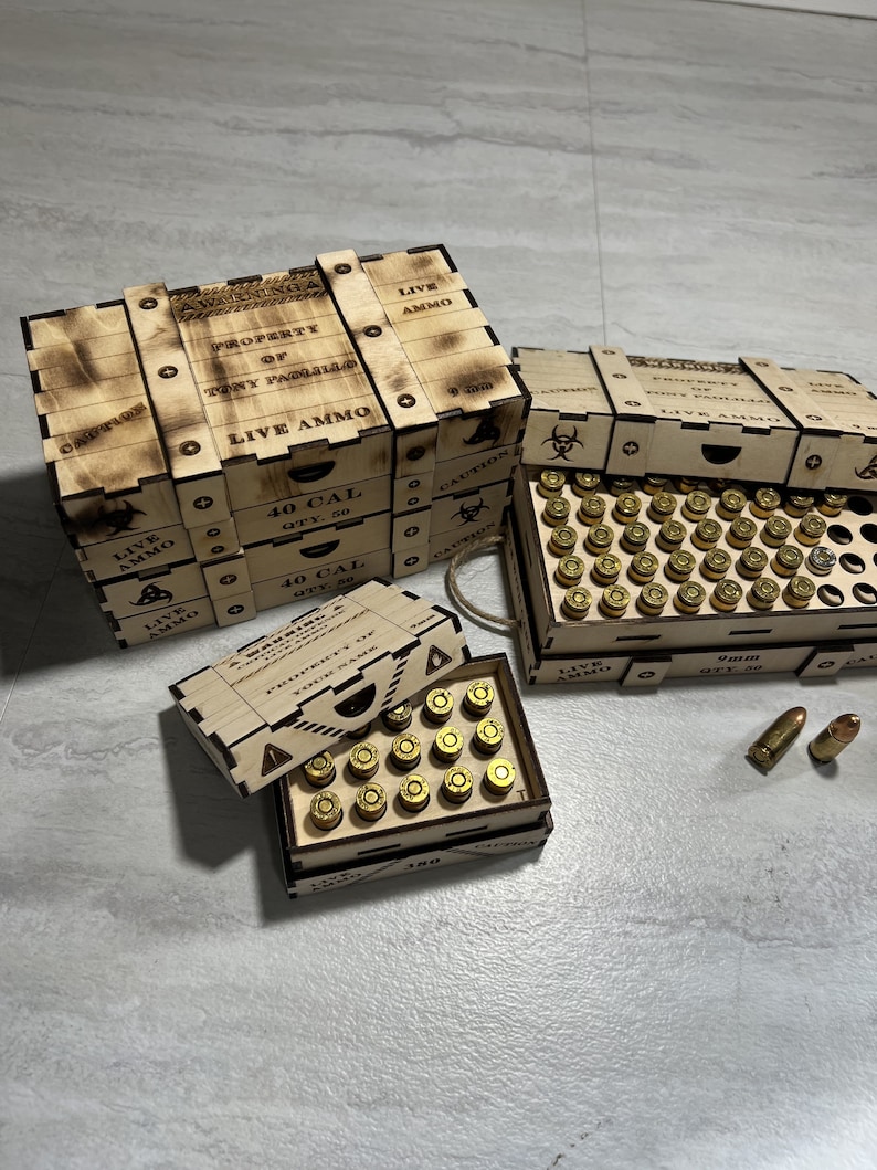 Ammo Crate Bundle- 17 Ammo Crates - 40 - 45CAL - 9 mm 380 - 22LR 223 5,56 308 5,7x28 Kugelhalter Box, Aufbewahrungsbox - SVG - Digitale Datei Bild 4