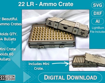 Ammo Crate Box - 2 Boxes - 22LR - Bullet Holder Box - Laser CUT - SVG - Glowforge Ready - Digital File - Includes LightBurn File