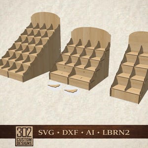 Adjustable Display Stand SVG | 8, 16 & 24 Pocket Retail Shelf Laser Cut File | Glowforge xTool | DXF AI LBRN2 LightBurn