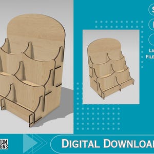 Thekenständer, 6 Pocket, Untersetzer, Aufkleber, Geschenkkarten oder alles bis zu 4 Zoll breite - Digitale Datei, SVG, LightBurn-Datei