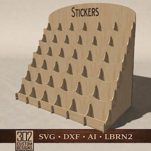Sticker présentoir SVG | Présentoir de vente au détail découpé au laser à 36 fentes pour les salons d'artisanat et les marchés | Glowforge xTool