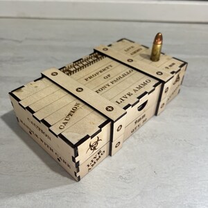 Set of 2 Ammo Crate Box SVG Files, 9mm Bullet Holder Box, 380 Ammo Laser Cut Digital File Glowforge, Ammo Organizer Lightburn File image 6