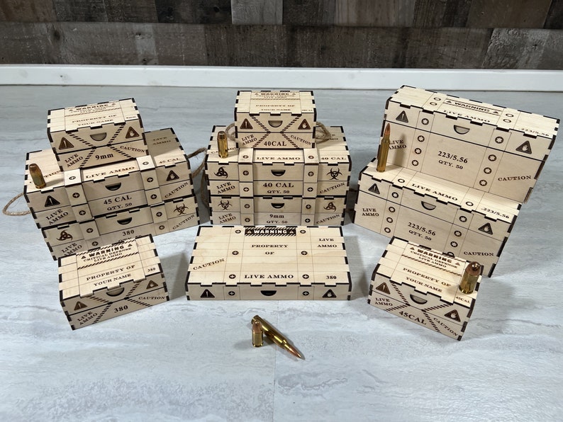 Ammo Crate Bundle- 17 Ammo Crates - 40 - 45CAL - 9 mm 380 - 22LR 223 5,56 308 5,7x28 Kugelhalter Box, Aufbewahrungsbox - SVG - Digitale Datei Bild 3