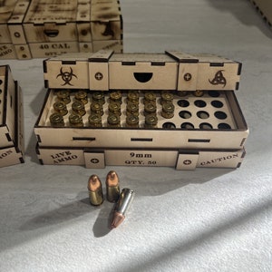Set of 2 Ammo Crate Box SVG Files, 9mm Bullet Holder Box, 380 Ammo Laser Cut Digital File Glowforge, Ammo Organizer Lightburn File image 4