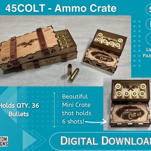 弾薬箱 - 2 つの箱のサイズ - 45COLT - 弾丸ホルダーボックス - レーザーカット - SVG - Glowforge 対応 - デジタルファイル - LightBurn ファイルを含む