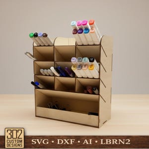 Portalápices multifuncional, organizador de escritorio, organizador de bolígrafos, papelería de escritorio, suministros de arte para oficina en casa, SVG, archivo digital, archivo LightBurn