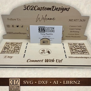 Business Center - Card Holder - QR Code with NFC Option - Laser Cut - SVG - Digital File - Includes LightBurn File