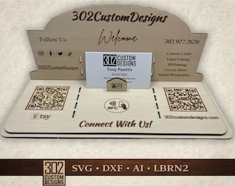 Businesscentrum - kaarthouder - QR-code met NFC-optie - lasergesneden - SVG - digitaal bestand - inclusief LightBurn-bestand