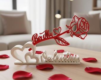 Elegant Valentines Rose with Stand Gift – Valentine’s Day Décor Keepsake:  3D Printed Love Decor with Rose, Romantic Gift