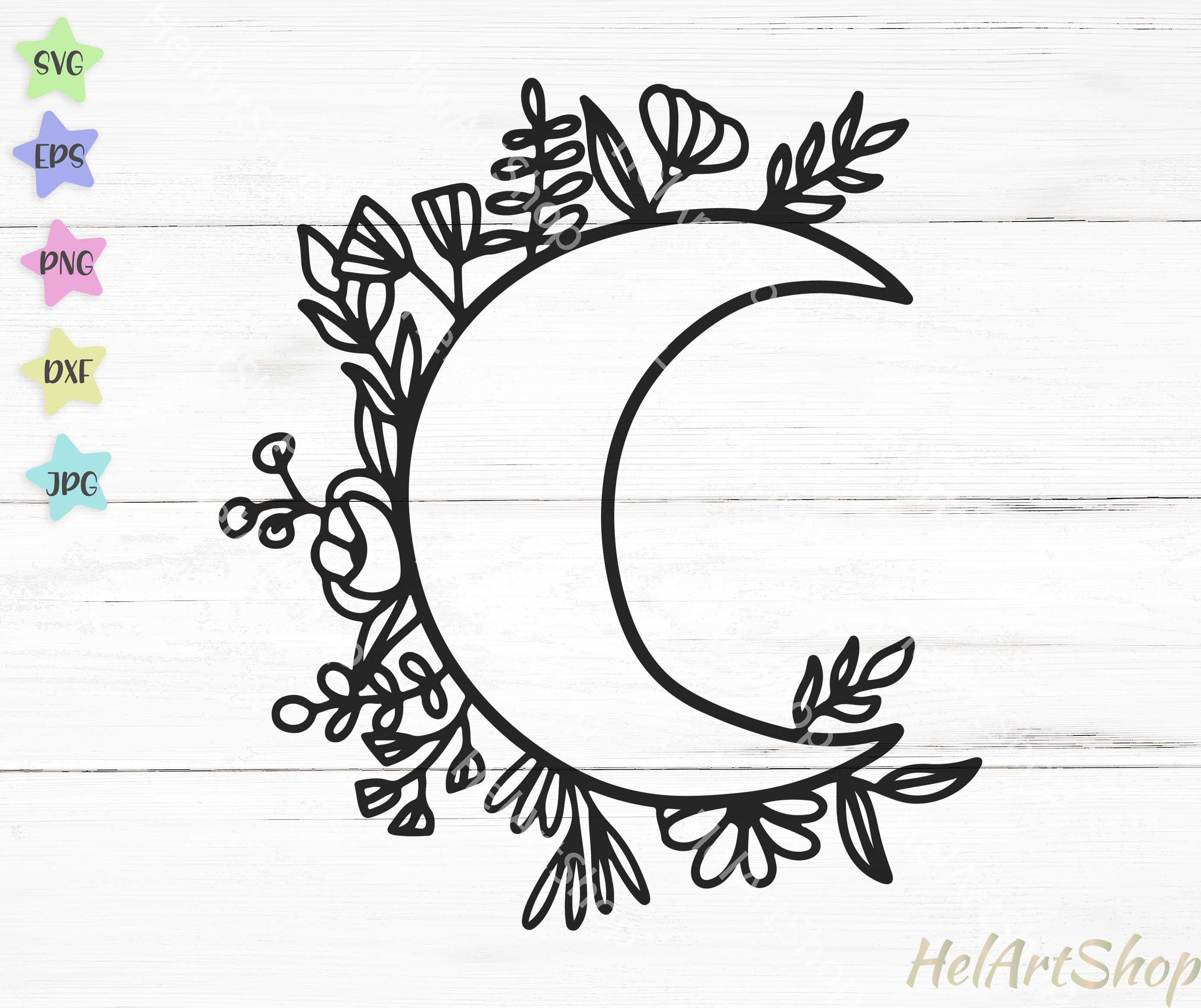 Download Moon With Flowers Svg Moon Svg Floral Moon Svg Etsy
