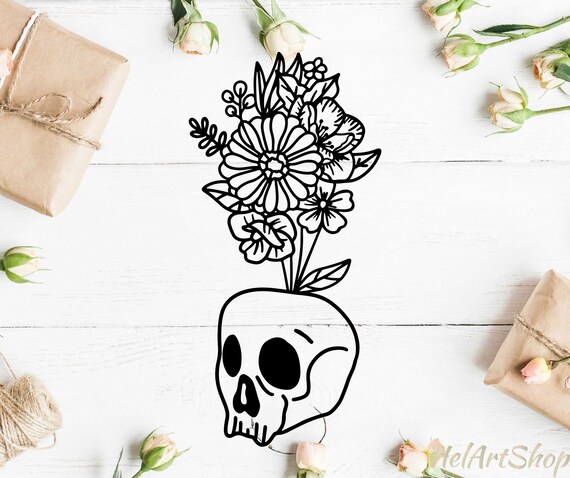Download Skull With Flowers Svg Flower Skull Svg Floral Skull Svg Etsy PSD Mockup Templates