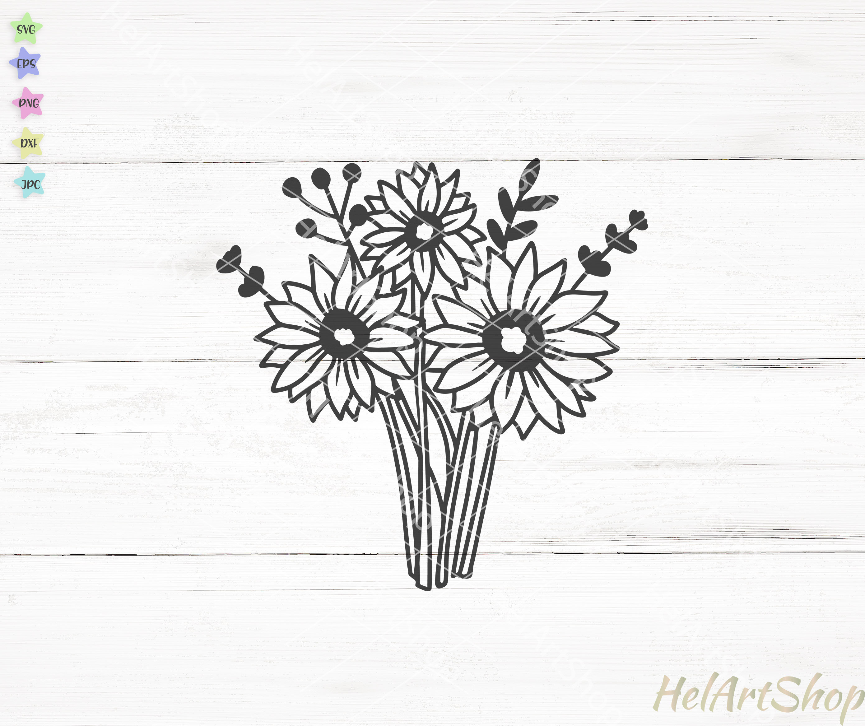 Flower Bouquet Svg Sunflower Svg Floral Bunch Svg Etsy